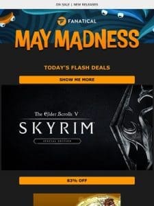 Skyrim， Eiyuden and more! Save up to 83% on today’s flash deals