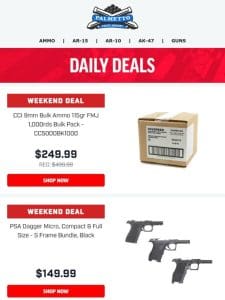 Smokin’ Deal For the Weekend! | CCI 9mm FMJ 115gr 1，000rd Bulk Pack $249.99!
