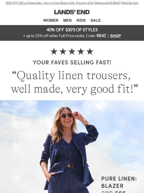 Softly-tailored pure linen co-ords 40% OFF， buy now!