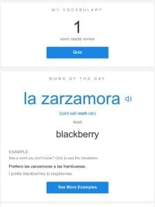SpanishDictionary.com Daily Lesson — Review Your Words and Learn “la zarzamora”