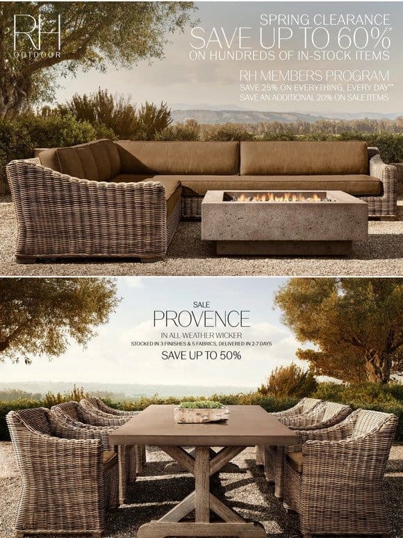 Spring Clearance. Save Up to 60% on Outdoor Collections.