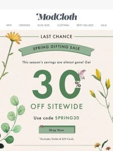 Spring Savings Are Saying Goodbye   30% OFF Sitewide