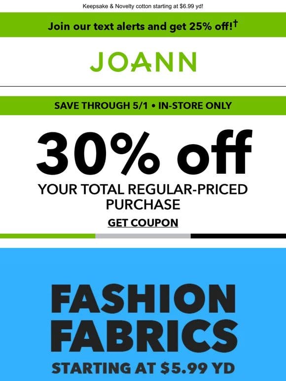 Start Your Summer Wardrobe: Save on apparel fabric NOW!