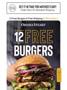 Start your day with 12 FREE burgers & FREE shipping.