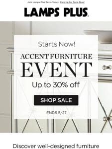 Starts Now! Accent Furniture on SALE