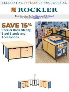 Steady Your Space: Save 15% on Rockler Rock Steady Shop Stands and Accessories!