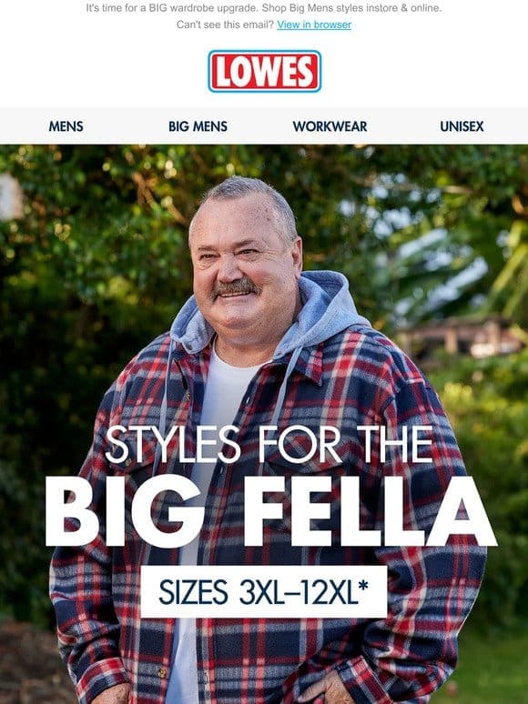 Styles for the BIG FELLA   Shop sizes 3XL–12XL* instore & online
