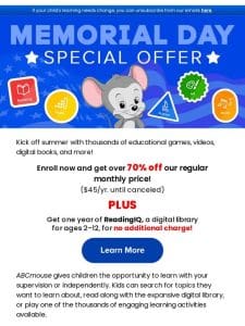 Summer Learning Begins with Our Memorial Day Special Offer!