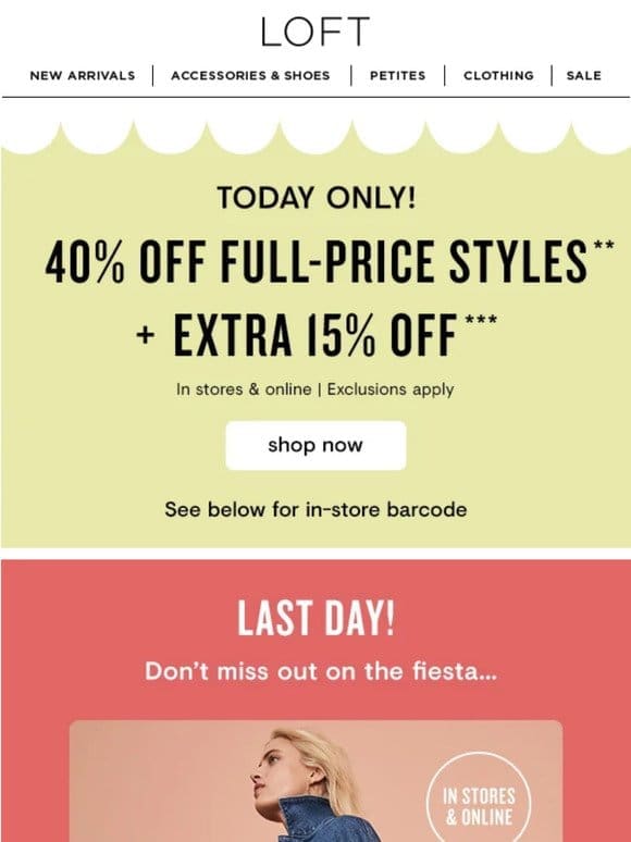 TODAY ONLY: 40% off + EXTRA 15% off!