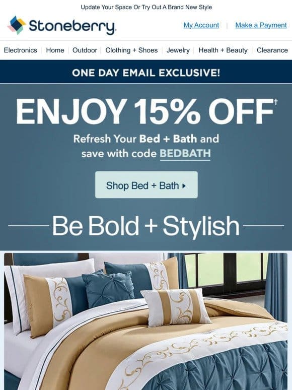 TODAY ONLY: Take 15% Off Bedding & Bath