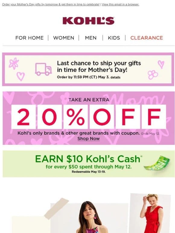 Take 20% off! And earn Kohl’s Cash … happy shopping!