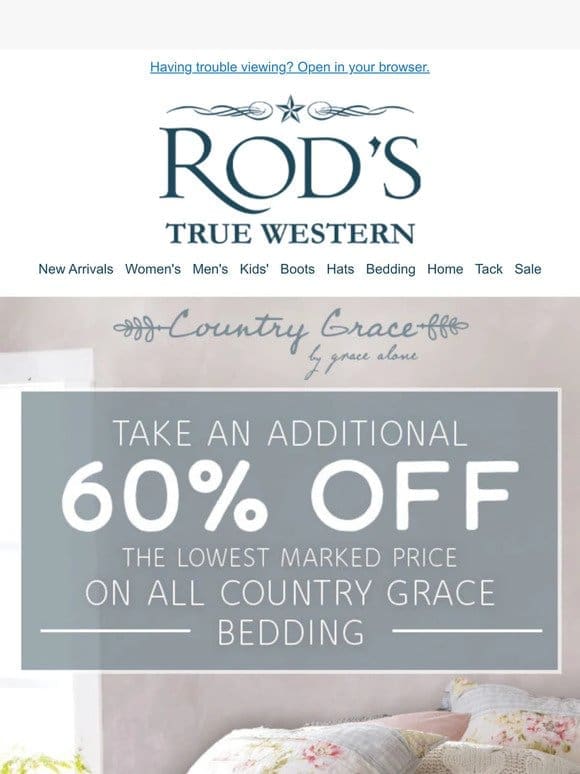 Take An ADDITIONAL 60% OFF Country Grace Bedding!