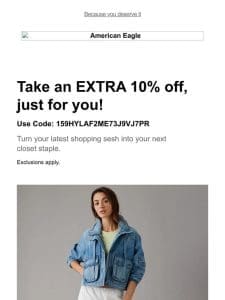 Take an extra 10% off styles you viewed
