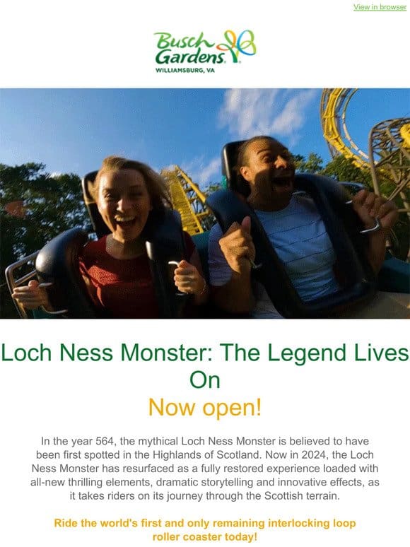 The Loch Ness Monster is Now Open