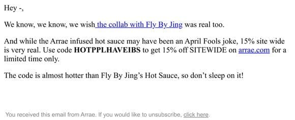 The hot sauce collab was a joke， 15% off isn’t