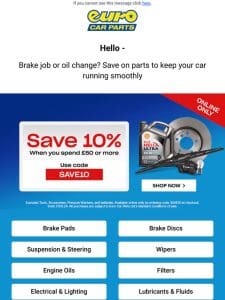 Time For An Oil Change? Save 10% On Car Parts When You Spend £50