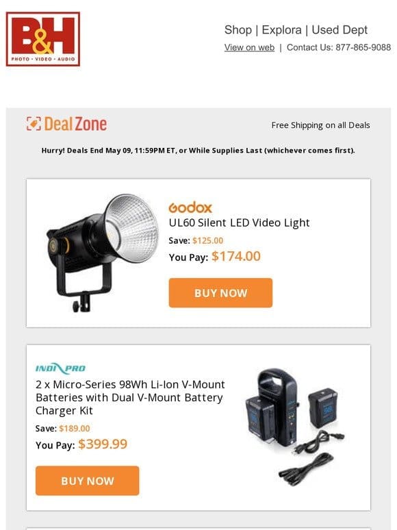 Today’s Deals: Godox Silent LED Video Light， IndiPro 2x Micro-Series 98Wh Li-Ion V-Mount Batteries w/ Dual Charger Kit， Lexar Pro CFexpress Type B Memory Cards， Lowepro Truckee BP 250 & More