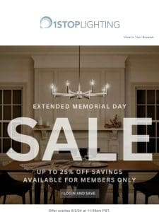 Up to 25% off Memorial Deals EXTENDED