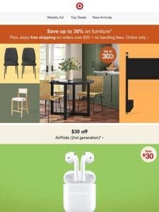 Up to 30% off furniture for every room