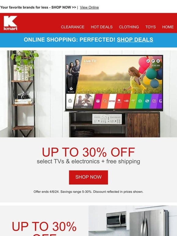 Up to 30% off select TVs & Electronics + FREE Shipping