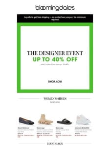 Up to 40% off designer shoes， handbags & accessories