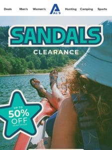 Up to 50% off sandals from Chaco， Reef， & Teva