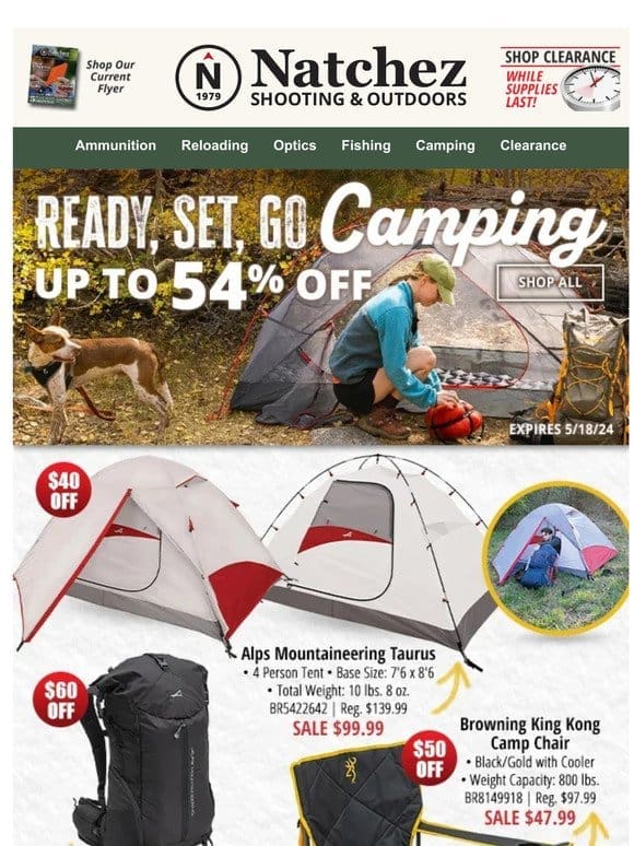 Up to 54% Off Ready， Set， Go Camping Gear!