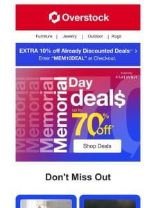 Up to 70% off: Happening NOW! Memorial Day Savings