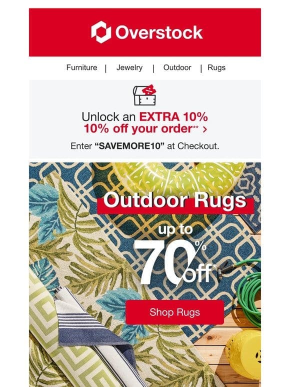 Up to 70% off Rugs to Step up Your Patio Comfort