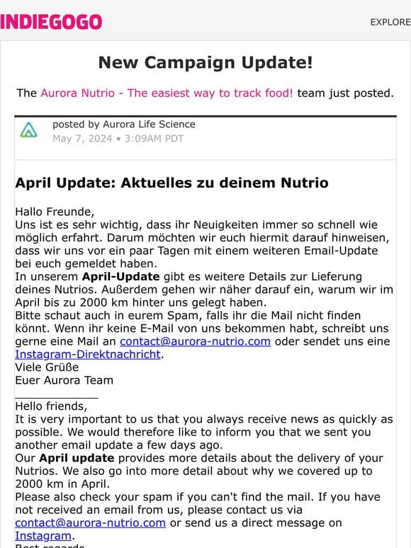 Update #17 from Aurora Nutrio – The easiest way to track food!