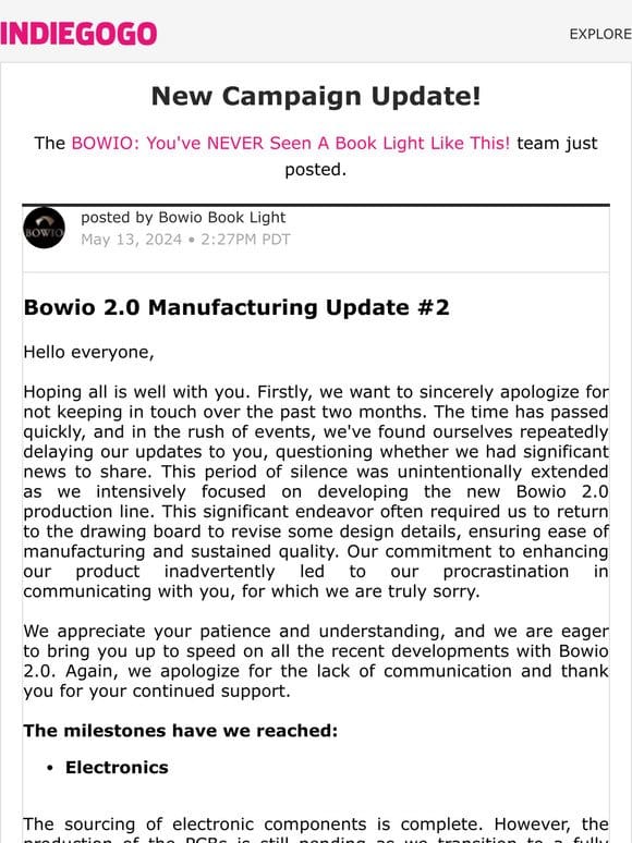 Update #18 from BOWIO: You’ve NEVER Seen A Book Light Like This!