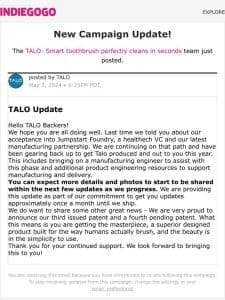 Update #22 from TALO- Smart toothbrush perfectly cleans in seconds