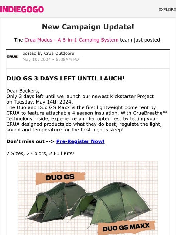 Update #24 from Crua Modus – A 6-in-1 Camping System