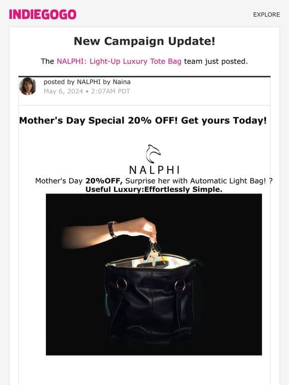 Update #27 from NALPHI: Light-Up Luxury Tote Bag