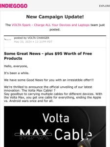 Update #27 from VOLTA Spark – Charge ALL Your Devices and Laptops