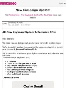 Update #28 from Mokibo Folio: The Keyboard itself is the Touchpad