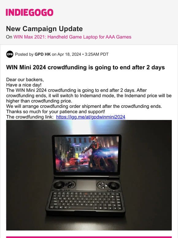 ? Update #43 from WIN Max 2021: Handheld Game Laptop for AAA Games