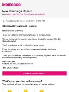 Update #94 from Ghydion: World’s First Smart Gallon Water Bottle