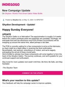 Update #95 from Ghydion: World’s First Smart Gallon Water Bottle