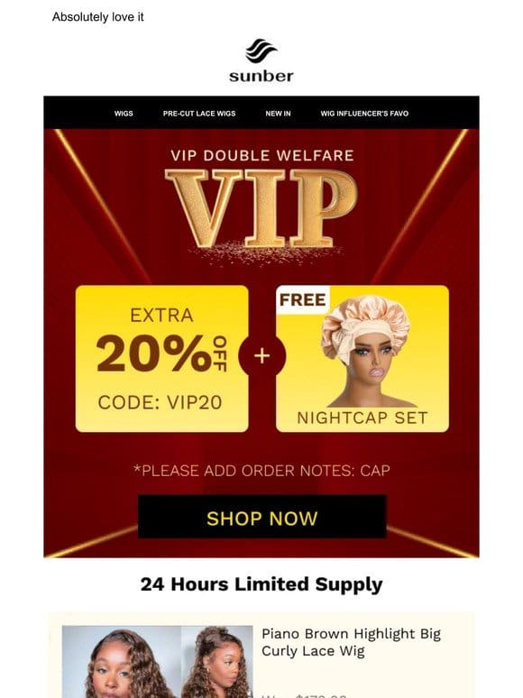 VIP DOUBLE WELFARE! Extra 20% off+free nightcap set