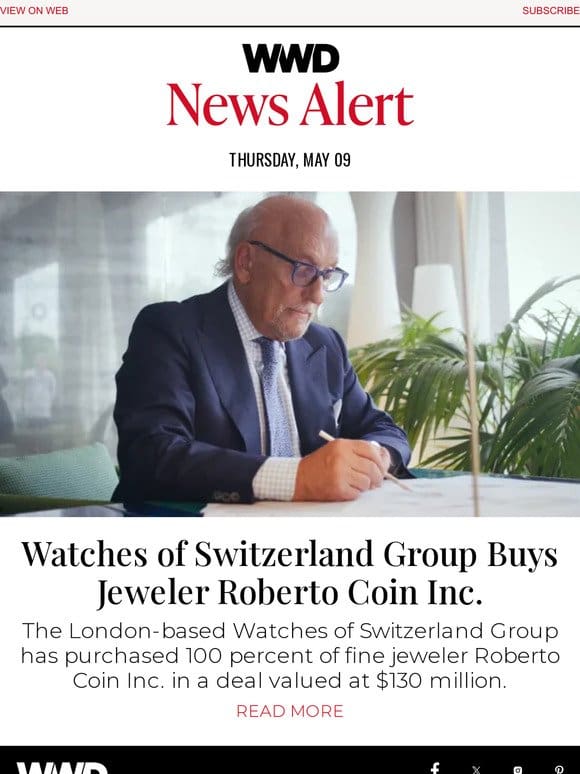 Watches of Switzerland Group Buys Jeweler Roberto Coin Inc.