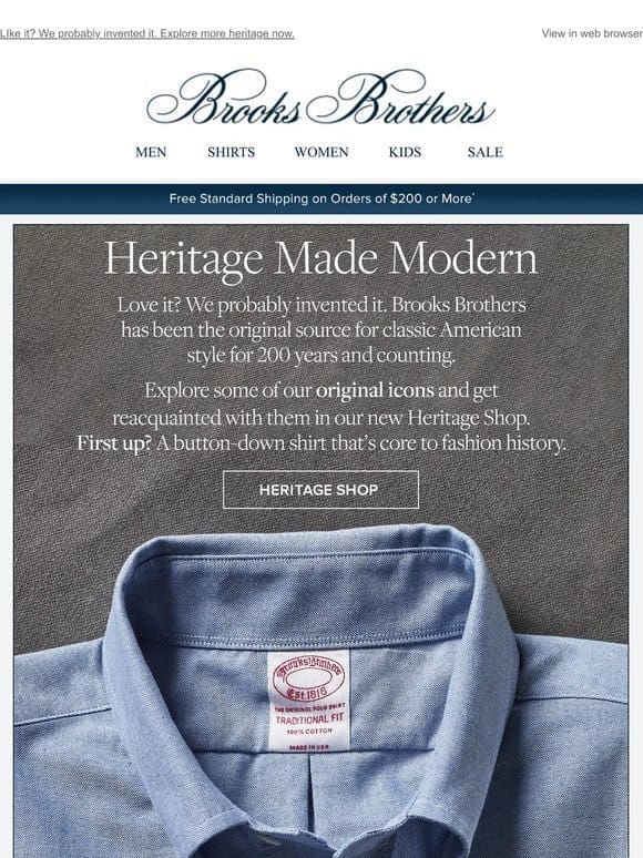 Welcome to the Heritage Shop: A curation of Brooks Brothers icons.