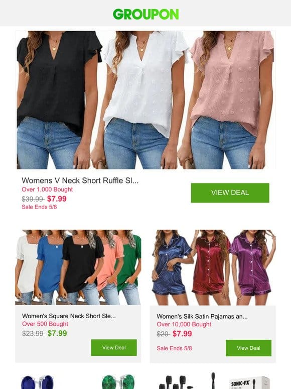 Womens V Neck Short Ruffle Sleeve Shirts Casual Summer Tops Blouse and More