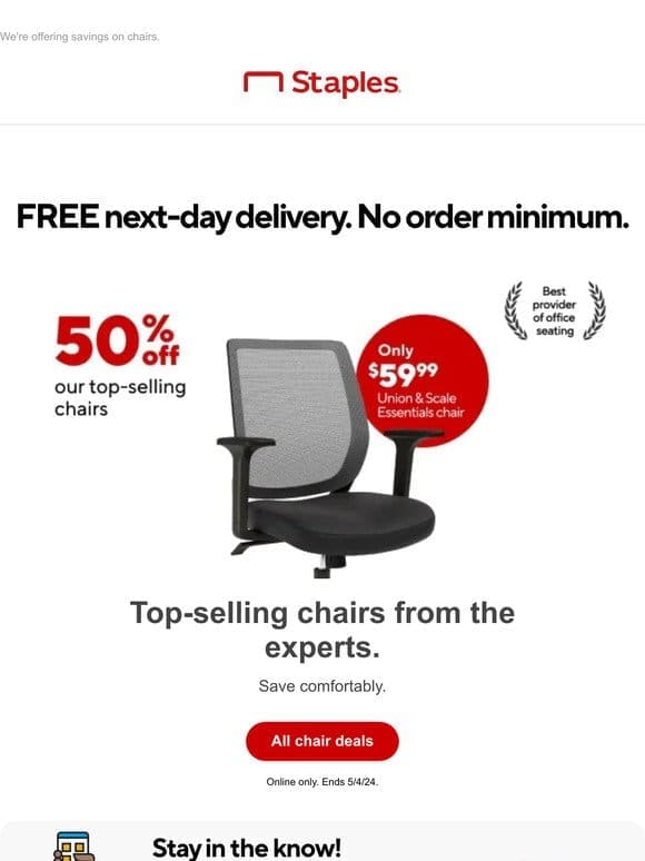 You deserve 50% off our top-selling chairs.