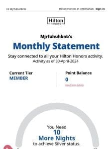 Your May Hilton Honors Monthly Statement