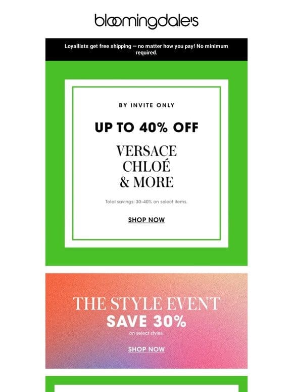 Your exclusive invite: Up to 40% off Versace， Chloe & more