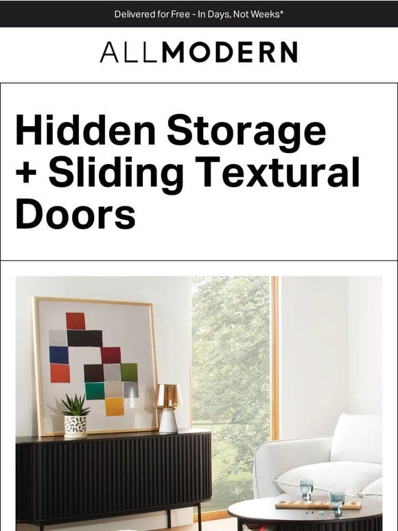 hidden storage + sliding textural doors →