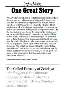 ‘The Coiled Ferocity of Zendaya，’ by Matt Zoller Seitz