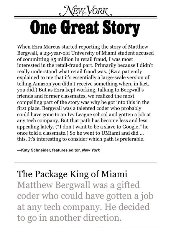 ‘The Package King of Miami，’ by Ezra Marcus