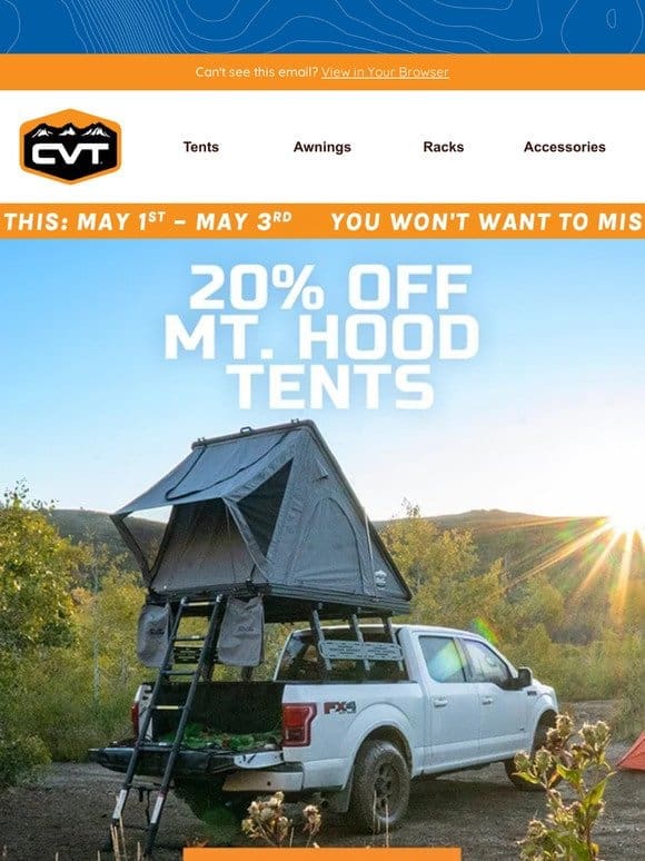 ⏰ Last chance to save 20% on Mt. Hood Tents